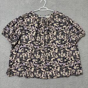Casual Floral Cotton Blouse Lightweight Relaxed Fit Everyday Top 3X Puff Sleeve